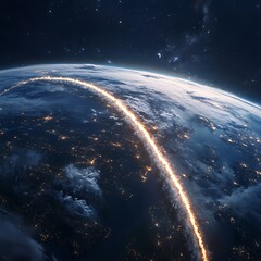 Stunning Earth from Space with Bright Light Trail and Stars