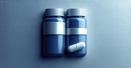 Sleek silver and navy blue online pharmacy shopping app with medicine bottles and secure prescription flat three dimensional glossy style round square shape modern app icon featu