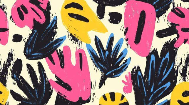 Abstract colorful shapes form an illustrative seamless pattern design