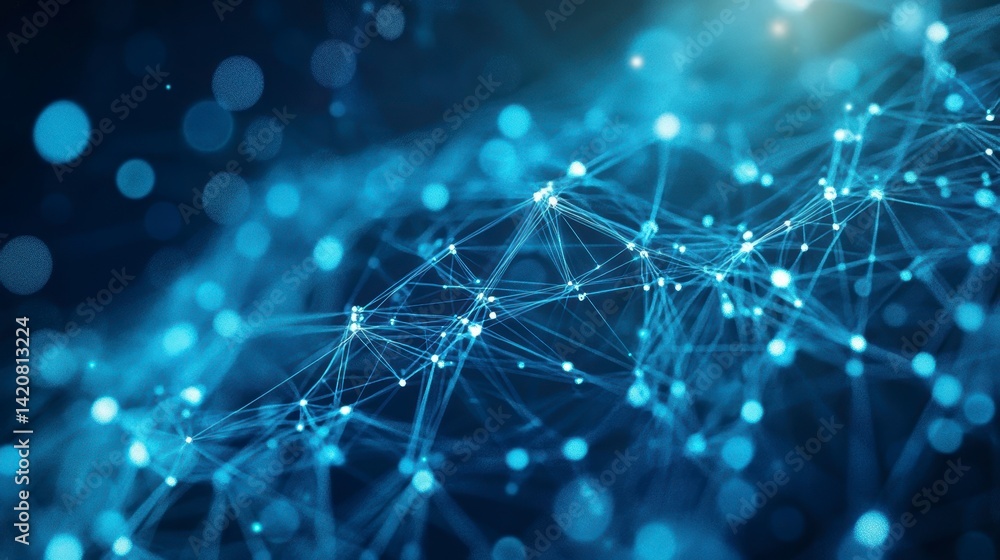 Poster abstract blue network connection, plexus background.