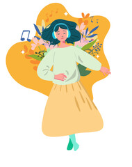 Girl Listening Music Ornament Background