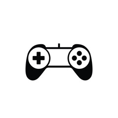 A balanced, symmetrical logo black silhouette gaming controller icon, geometric shapes, clean lines, isolated in the center of a white background. Solid, flat design