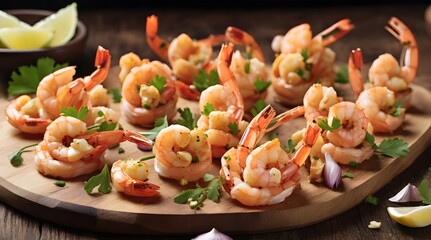 Garlic shrimp pinchos tapas from Spain.generative.ai