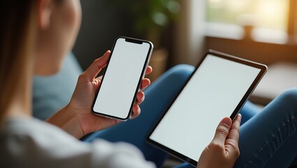 Hand Holding Smartphone and Tablet in Casual Lap Setup