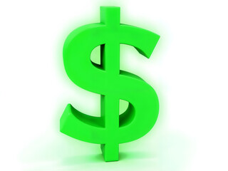 Obraz premium Bright green 3D dollar sign on white background, symbolizing money, economy, finance, and business investment concepts. Generative AI