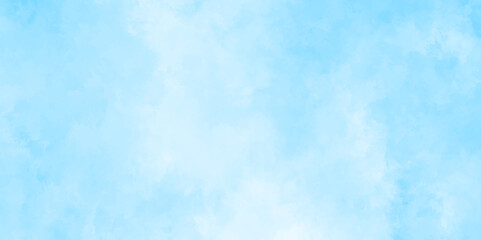 Abstract background with panorama of blue sky and white cloud nature design. horizon spring morning sky with clouds background. hand painted watercolor shades sky clouds.