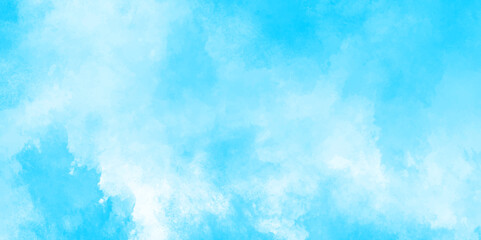 Abstract background with panorama of blue sky and white cloud nature design. horizon spring morning sky with clouds background. hand painted watercolor shades sky clouds.