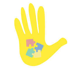 Hand icon illustration with heart puzzle Autism awareness day