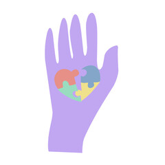 Hand icon illustration with heart puzzle Autism awareness day
