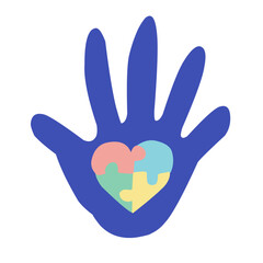 Hand icon illustration with heart puzzle Autism awareness day