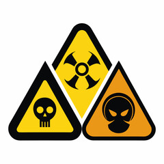 Danger, warning sign icon set. Skull, chemical danger yellow triangle symbol element. Vector on white background.