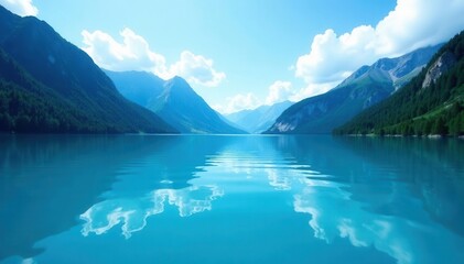 Gentle light blue ripples on pristine mountain lake surface, background, mountain lake, fresh