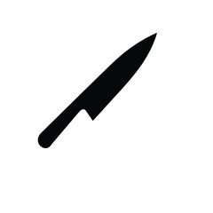 A minimalist logo a solid black silhouette kitchen knife icon, vector style, centered on a white background. Geometric shapes and clean lines create balance and symmetry. Sharp, minimal tool design