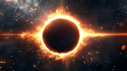 Solar corona ring with dynamic light dispersion, celestial gateway effect, radiant eclipse formation, sparkling light particles, mysterious cosmic portal, glowing atmospheric halo, photorealistic