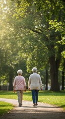 Obraz premium Enjoying a peaceful walk in nature, embracing the beauty of the outdoors and companionship.