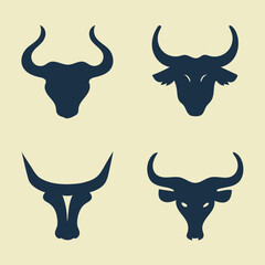 Minimalist Bull Head Silhouettes - Vector Illustration.