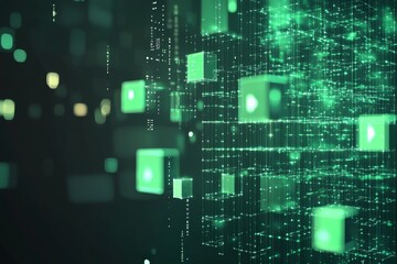 Fototapeta premium Digital media network structure, showing interconnected data cubes with play icons