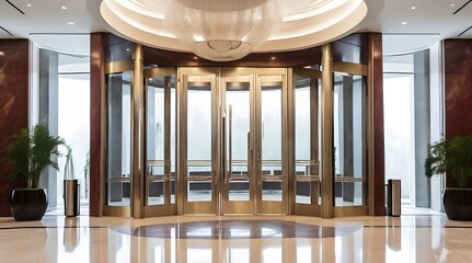 Modern revolving door in luxurious lobby with marble.generative.ai