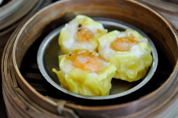 steamed shrimp ball , Chinese steamed dumpling or dim sum or Chinese dumpling