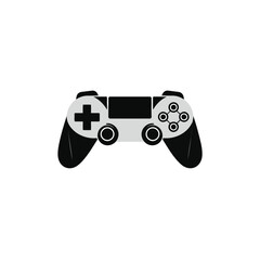 Geometric gaming controller logo a black silhouette, featuring distinct buttons, symmetrically arranged on a white background. 