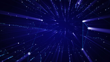 wave particles background - 3D illuminated digital wave of glowing particles. Futuristic and technology illustration, HUD modern element