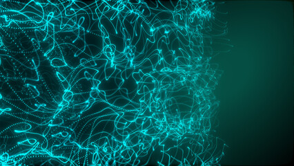 A wave of moving particles. Abstract 3d vector illustration on a dark background.