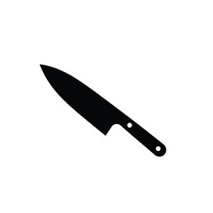 Minimalist logo a black vector silhouette of a kitchen knife, centered and isolated on white. The design uses geometric shapes, clean lines, symmetry, and sharp angles
