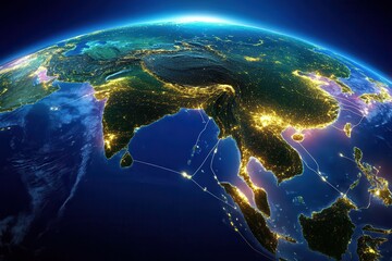 Fototapeta premium High-resolution satellite view of Asia. Detailed city lights and landmasses