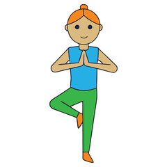 Cartoon Woman Balancing in Tree Pose with Green Pants on Transparent Background