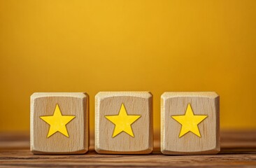 Positive customer feedback represented by three wooden blocks with glowing yellow stars