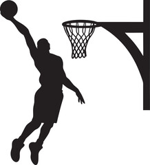 Dynamic Basketball Slam Dunk Silhouette Vector.