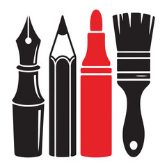 pen pencil marker paintbrush black vector silhouettes, icon
