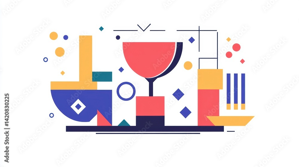 Poster abstract geometric composition with colorful shapes and lines.