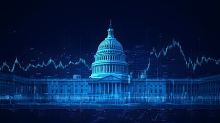 Powerful political-economic visual combining Capitol building and stock graph—ideal for finance editorials, policy analysis, and regulation topics
