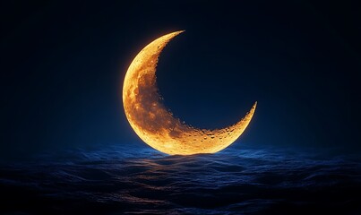 Fototapeta premium Crescent Moon Shining Above Dark Water Landscape at Night