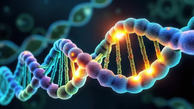 Realistic microscope view showcasing active DNA replication during cellular processes.