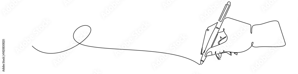 Poster editable continuous line art vector of a hand writing with a pen. clean minimalist design perfect fo