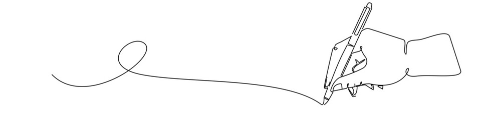 Editable continuous line art vector of a hand writing with a pen. Clean minimalist design perfect for education, creativity, communication, and business-themed visual content.	