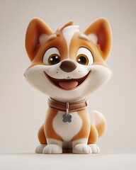 Naklejka premium Adorable Cartoon Puppy Sitting Happily with Cheerful Expression and Cute Collar