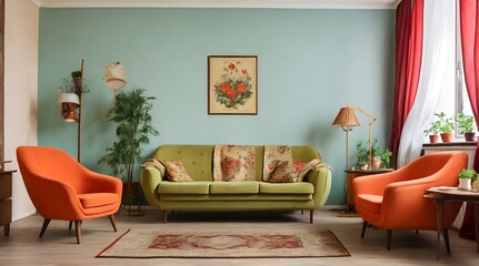 Typical Soviet style apartment with vintage furnishing and retro.generative.ai