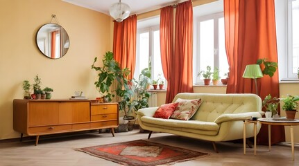 Typical Soviet style apartment with vintage furnishing and retro.generative.ai