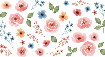 Watercolor Floral Collection Delicate Roses, Blossoms, and Leaves for Design Projects