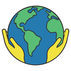 Globe in Two Yellow Hands Design on White Background Stock