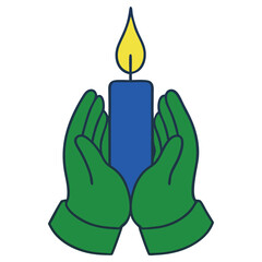 Obraz premium Candle In Green Hands on White Background Isolated Object