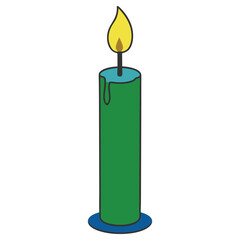 Burning Green Candle with Blue Base on Transparent Background