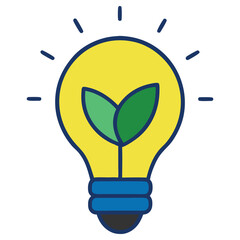 Lightbulb with Green Leaves Icon on White Background, Flat