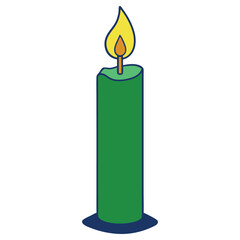 Cartoon Burning Candle with Blue Outline on Transparent Background
