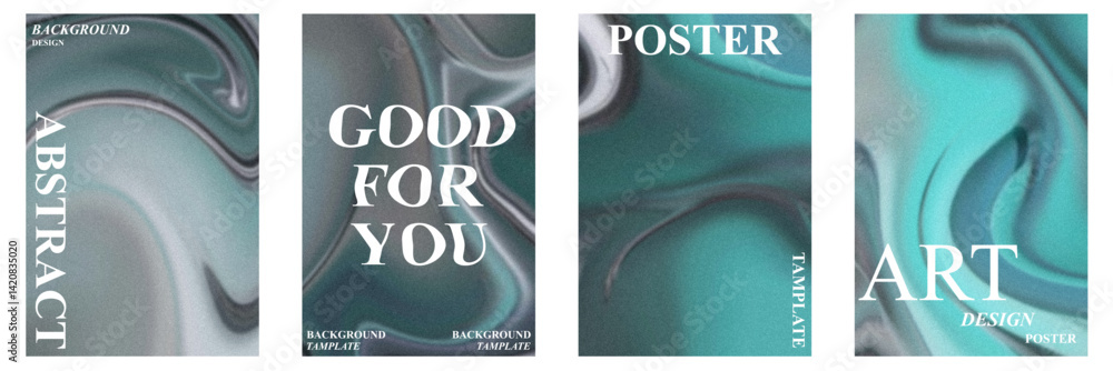 Poster abstract poster set with wavy and textured grain effect. modern minimal design for creative backgrou