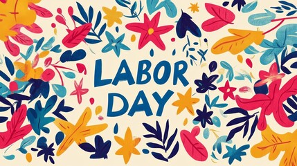 Fototapeta premium Colorful floral arrangement celebrates labor day with bold lettering