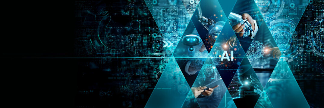 .AI, Machine learning, Business analysis, Science and artificial intelligence technology, Cloud computing, Network, Big data, communication, Digital transformation, Innovation and futuristic.